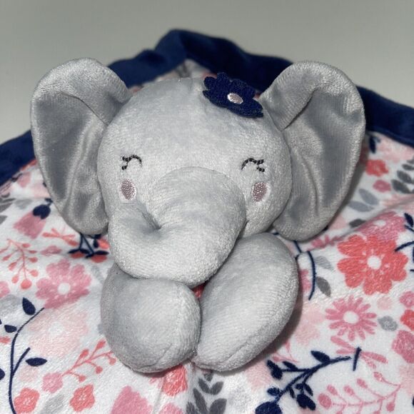 Lullaby Lane Elephant Plush Lovey Rattle Security Blanket Gray Pink Blue 11 Inch - Picture 2 of 8